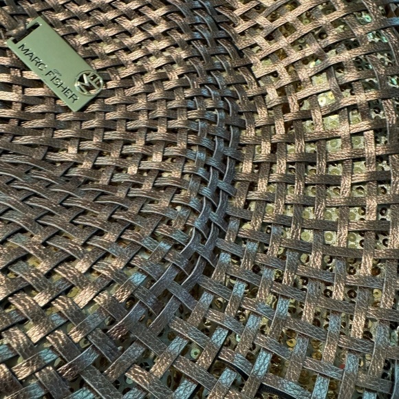 Marc Fisher Bronze Metallic & Gold Sequin Basket Weave Faux Leather Shoulder Bag - Picture 6 of 12